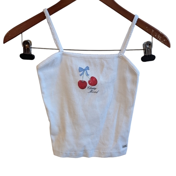 Pull&Bear Tops - Pull&Bear White Baby Tank Cherries Graphic Cherry Mood Size Small